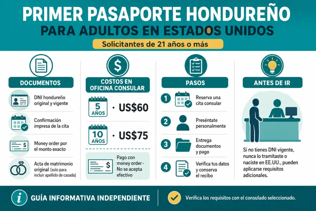 Primer pasaporte hondureño para adultos en Estados Unidos