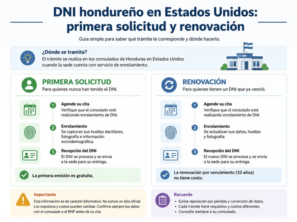 DNI hondureño en Estados Unidos primera solicitud y renovación